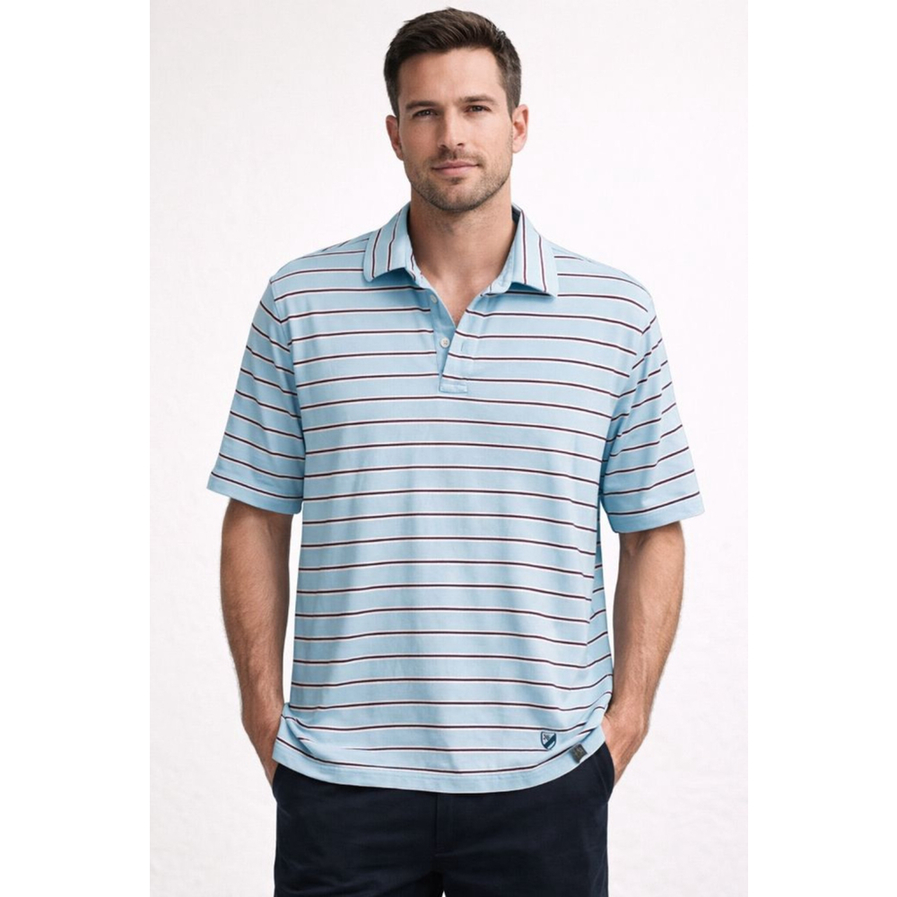 Cremieux Classics Blue Striped Polo Shirt Men’s Large Cotton Stretch Preppy Golf